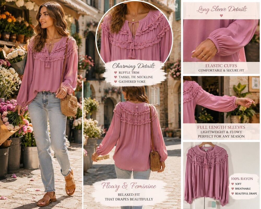 NWT Ryegrass Long Sleeves Blouse Top Women M Pink Soft Girl Barbiecore Romantic